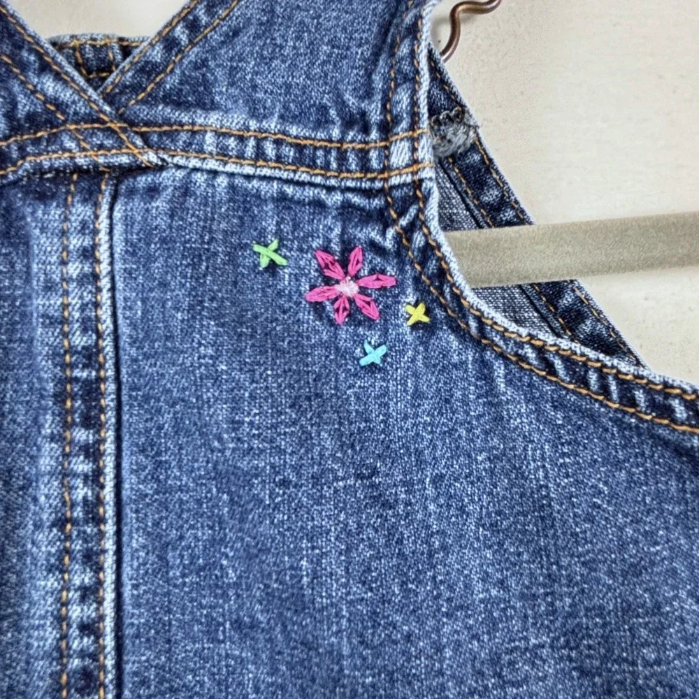 OshKosh B'gosh Denim Overalls Dress Ruffle‎ Heart Flower Baby Girls 12 Months